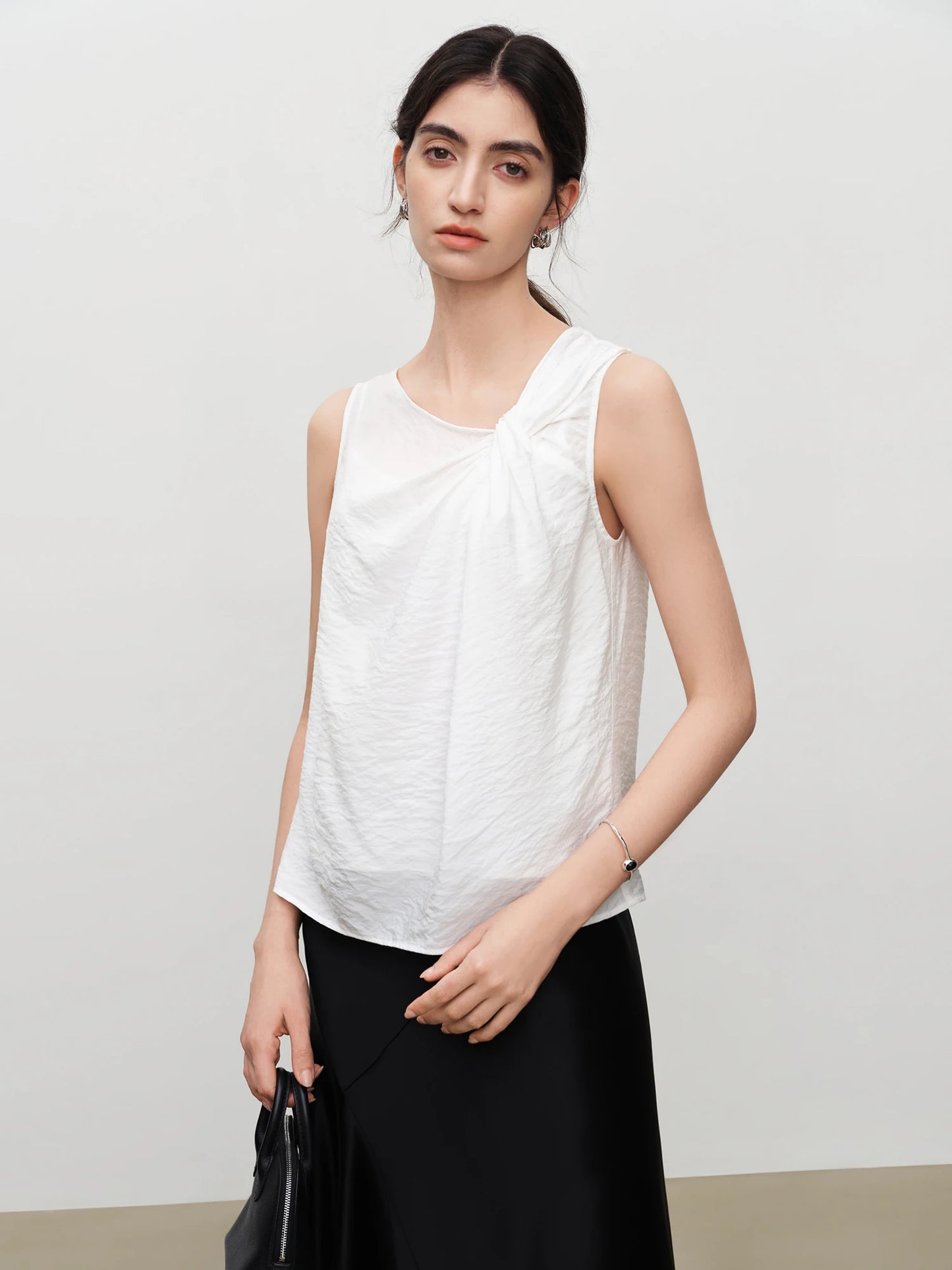 White Twist Front Sleeveless Blouse