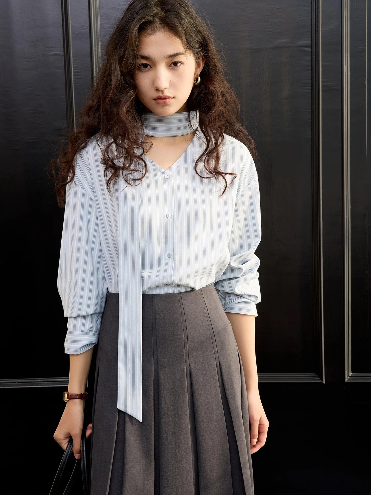Blue Striped Bow Tie Shirt