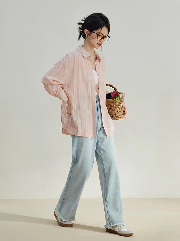 Peach Striped Button Shirt