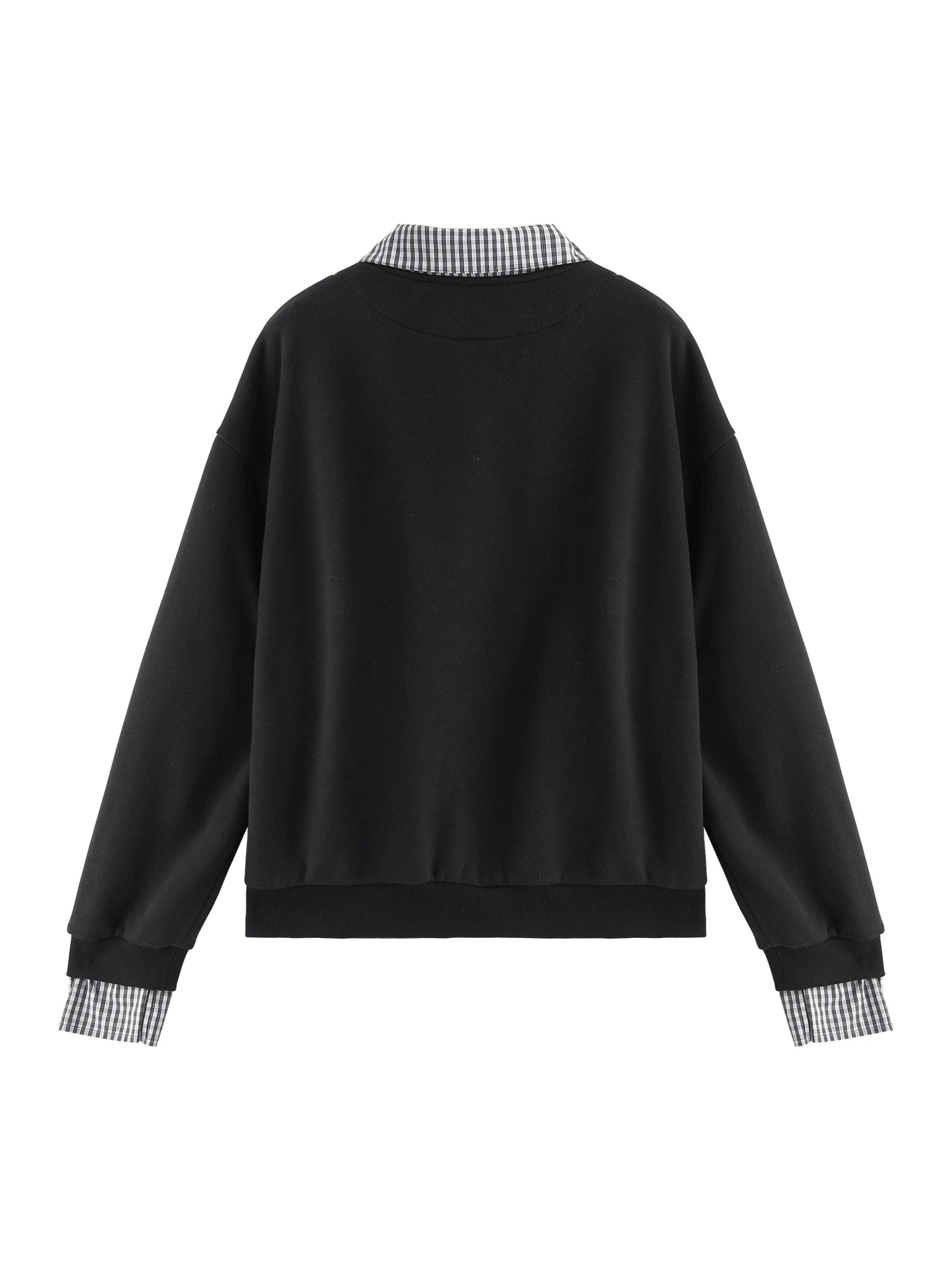 Black Plaid Collar Layered Sweatshirt
