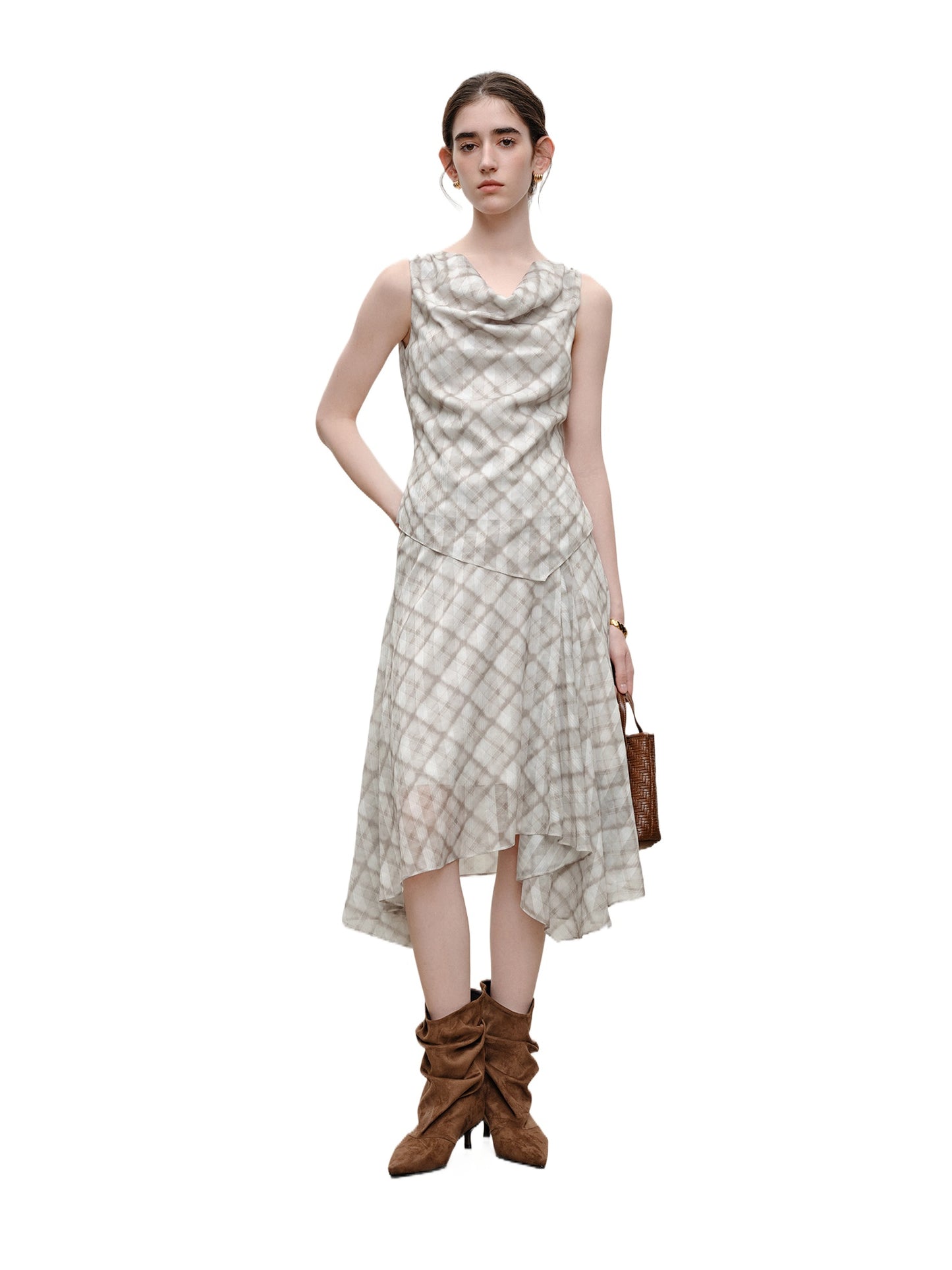 Checked Ruffle Collar Skirt Set