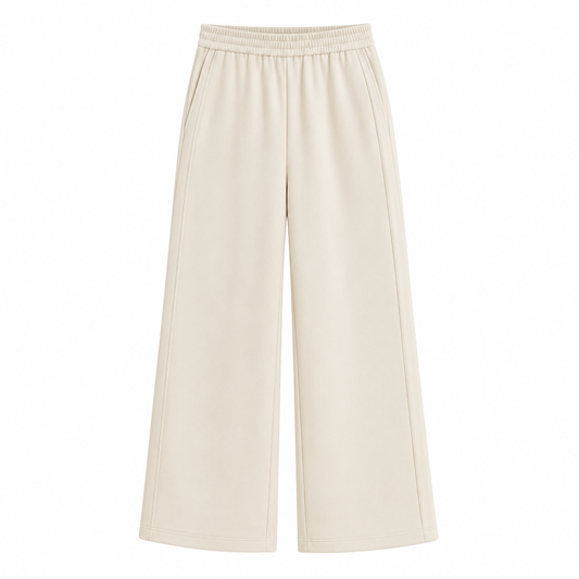 Ivory Elastic Waist Wide Leg Pants