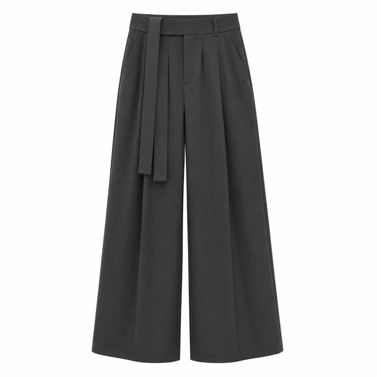 Charcoal Belted Wide Leg Trousers