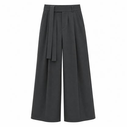 Charcoal Belted Wide Leg Trousers