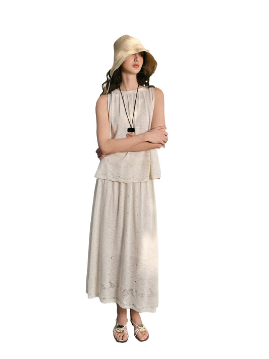 Crochet Knit Tank Skirt Set