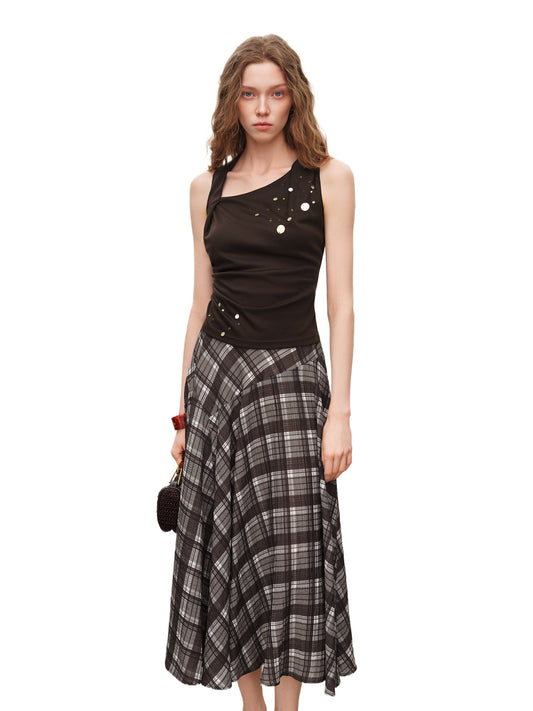 Beaded Tank Plaid Skirt Set