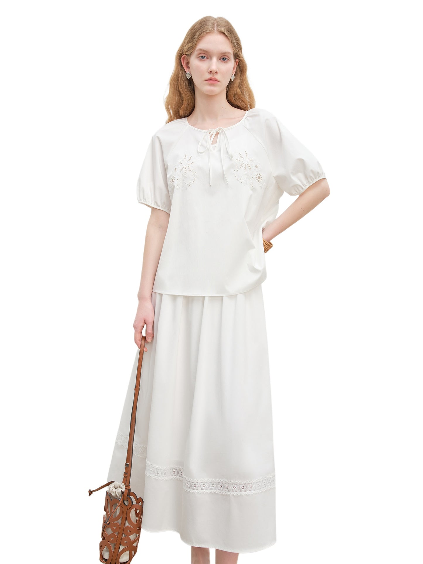 White Embroidered Blouse Skirt Set