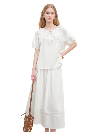 White Embroidered Blouse Skirt Set
