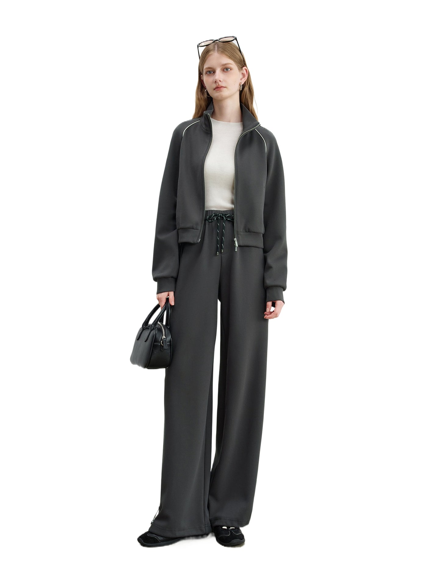 Contrast Cropped Jacket Pants Set