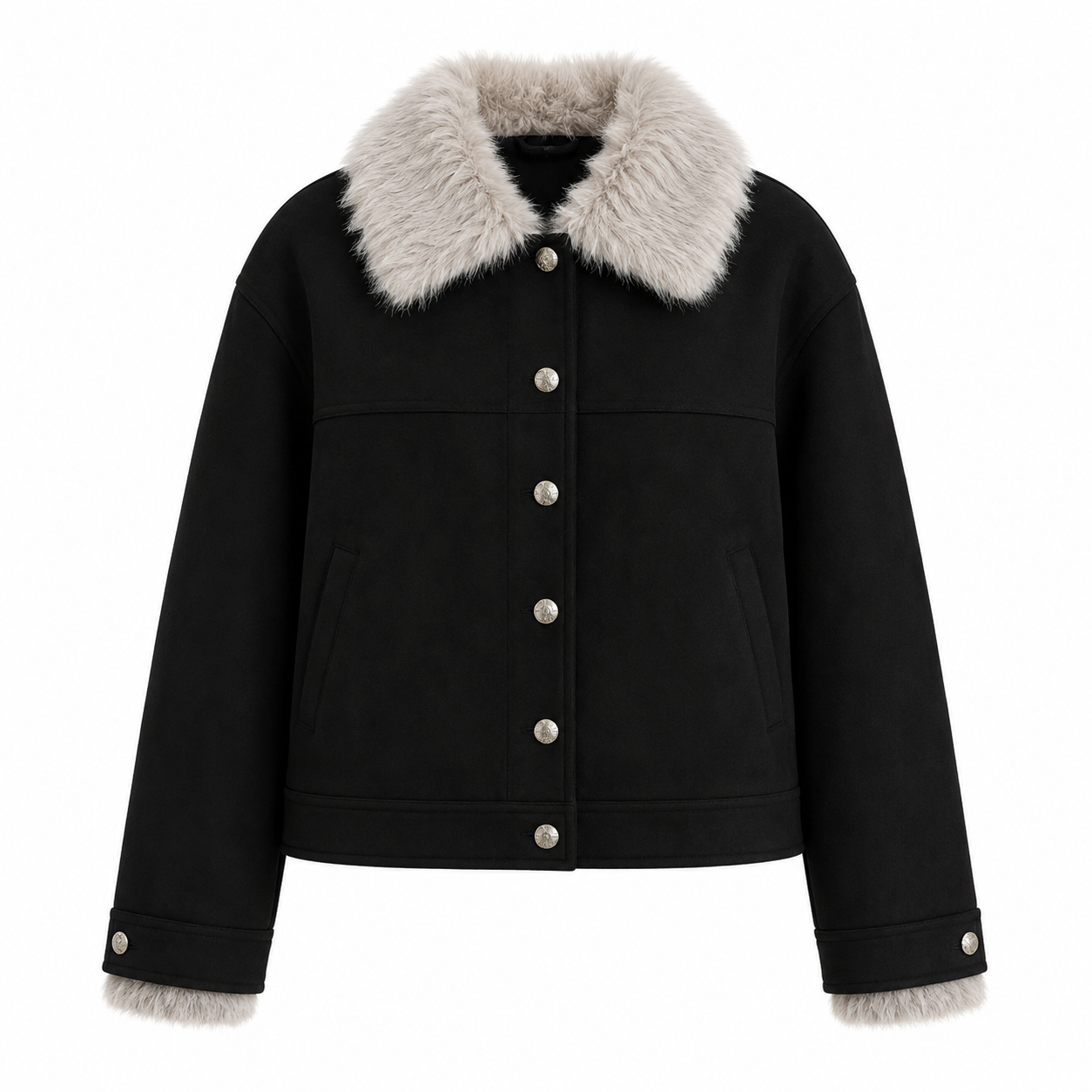 Black Faux Fur Collar Jacket