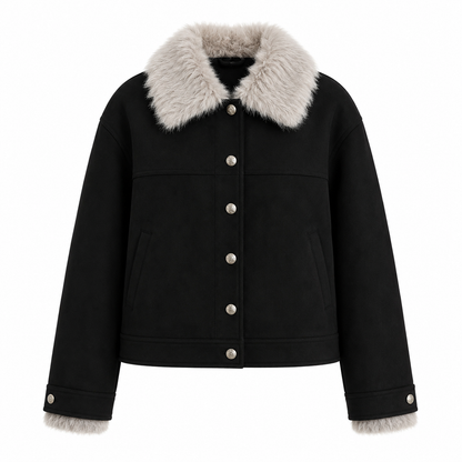 Black Faux Fur Collar Jacket
