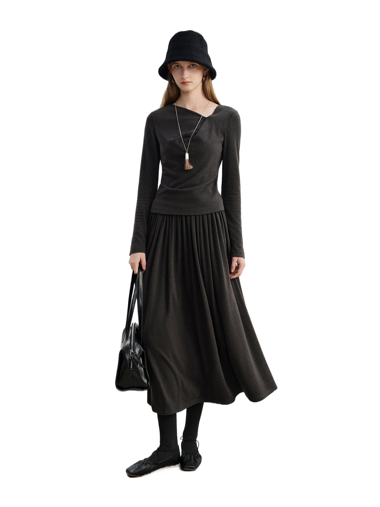 Black Knit Tee Long Skirt Set