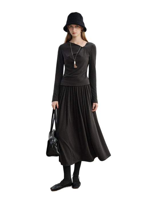 Black Knit Tee Long Skirt Set